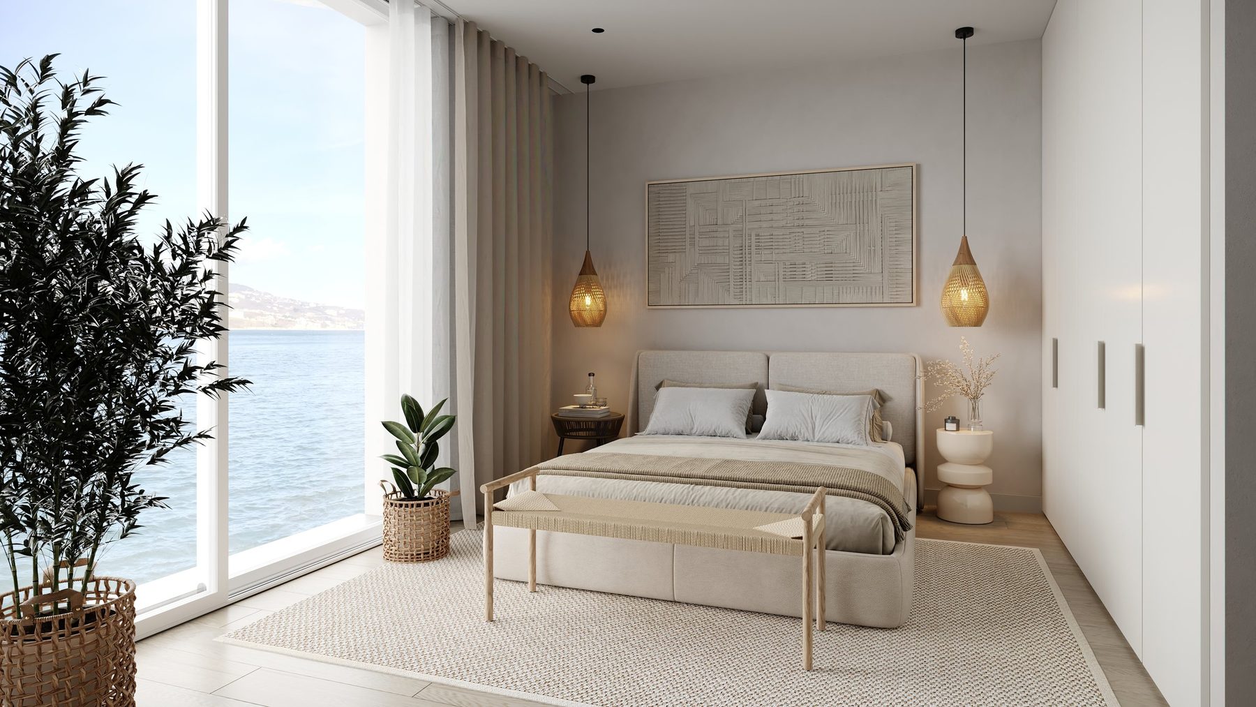 A bedroom at Ladye Bay with sea views