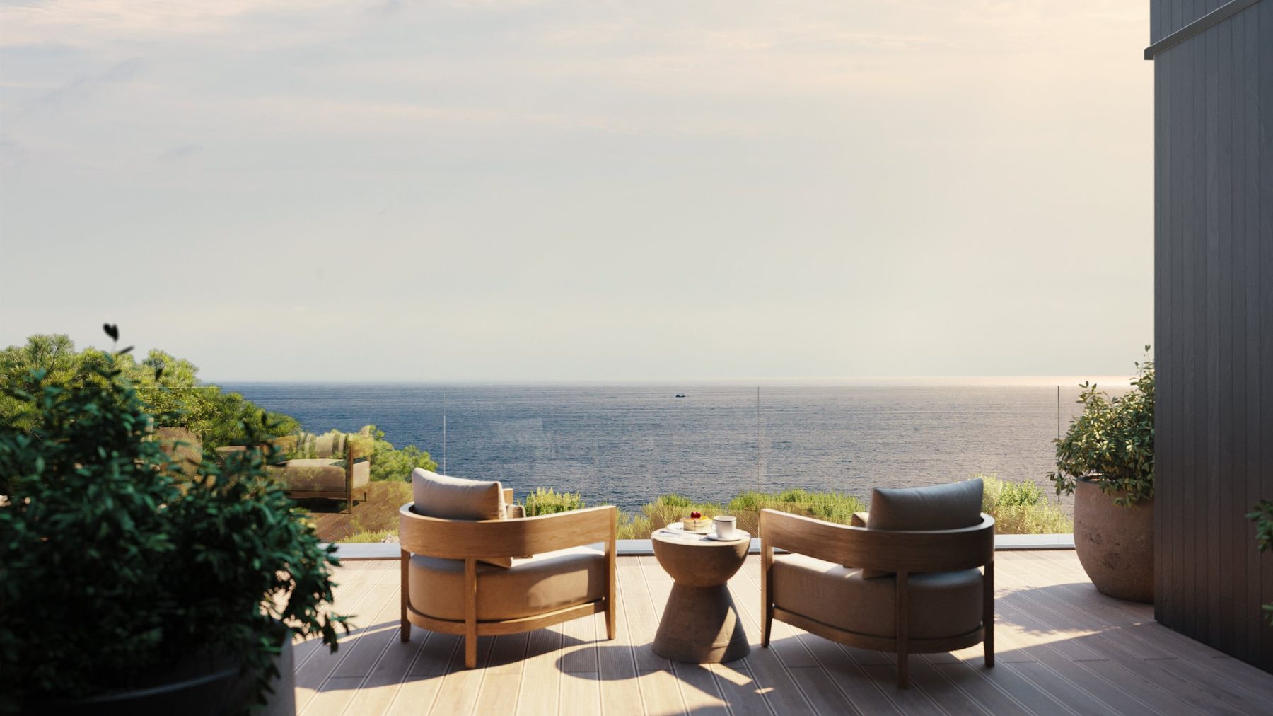 A terrace at Ladye Bay overlooking the Severn Estuary