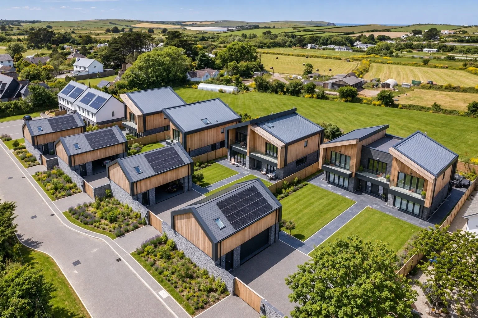 Lyonesse Lane, Rock — aerial view