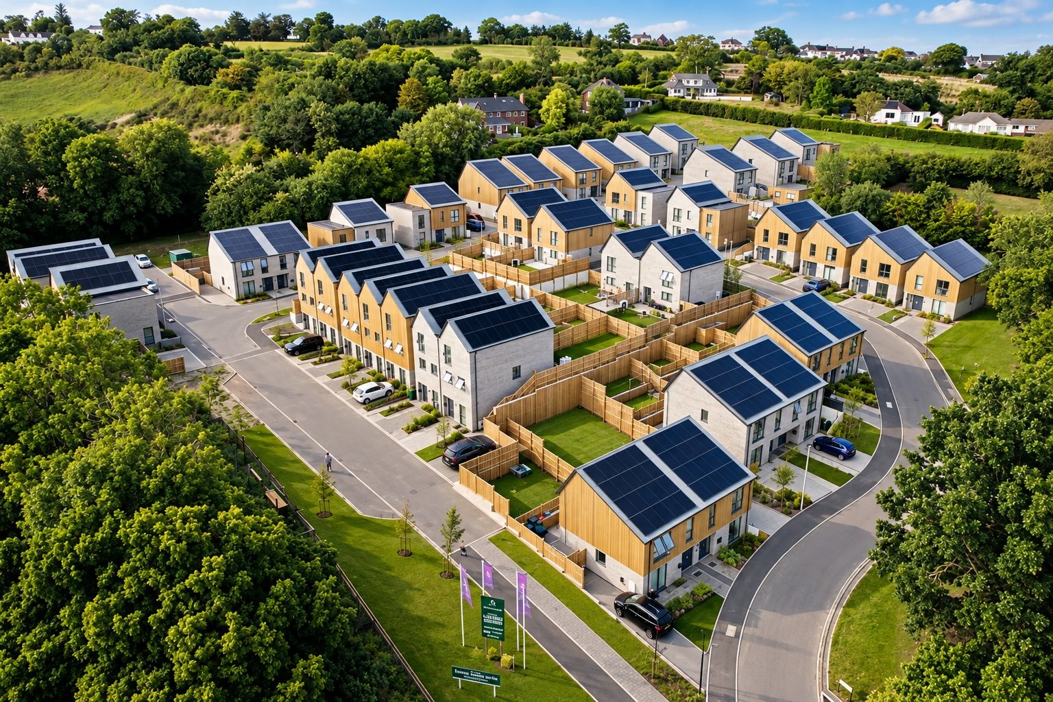 Aerial view of a completed Verto development