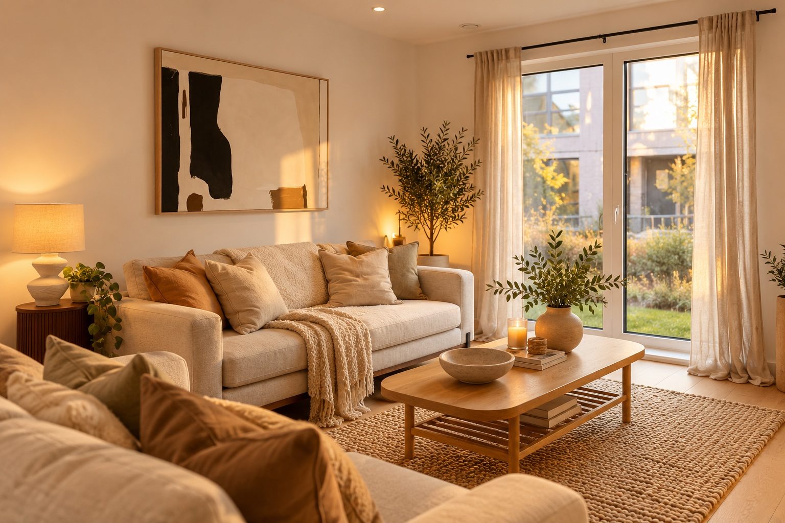 Living room with garden doors
