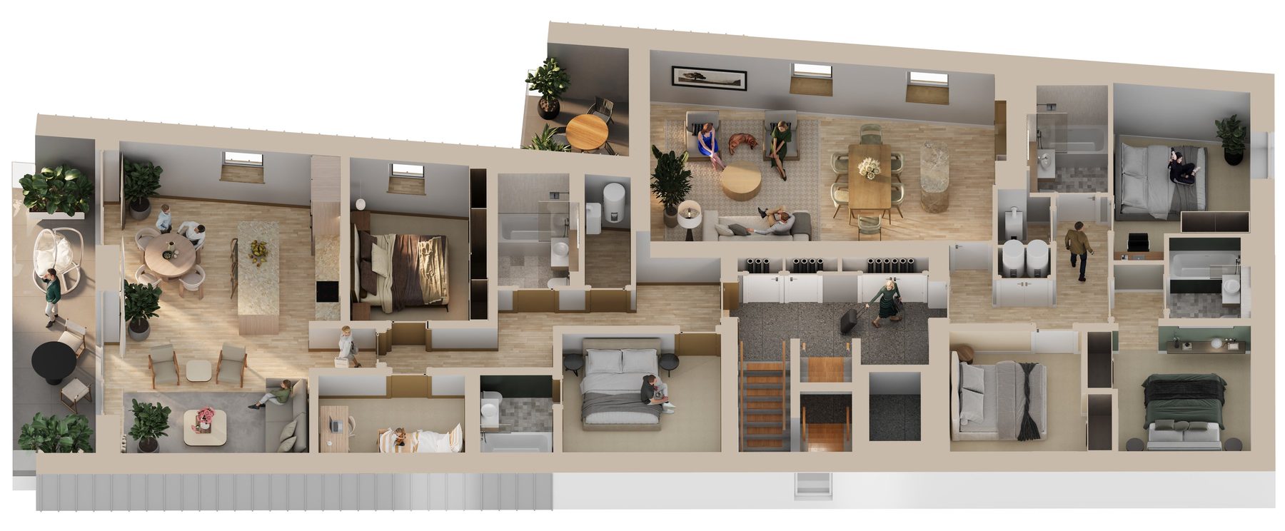 3D floorplan of a typical upper floor at Salo Bay