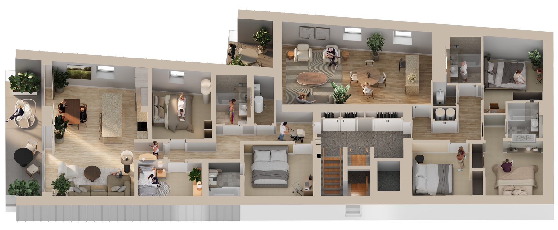 3D floorplan of a typical upper floor at Salo Bay