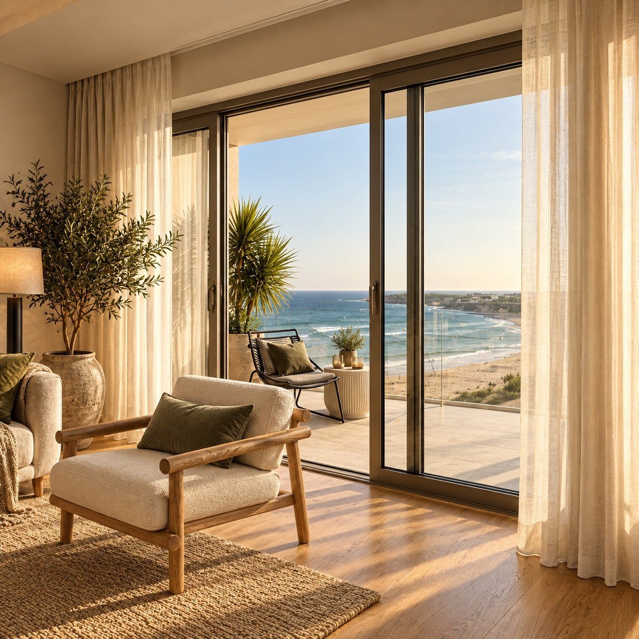 The view over Fistral Beach from a Salo Bay balcony