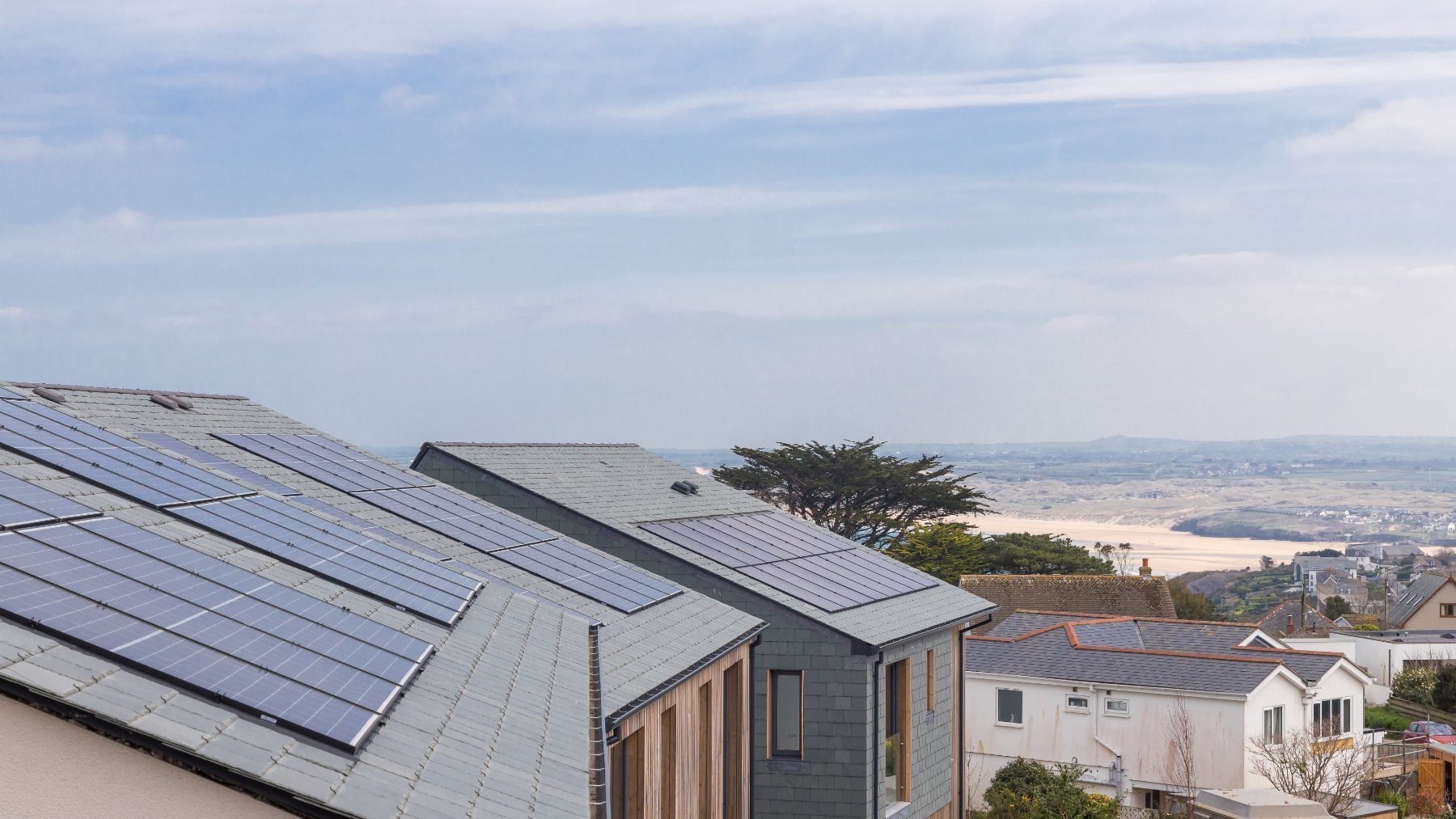 Solar roofs at Tessello Rise looking out to the coast